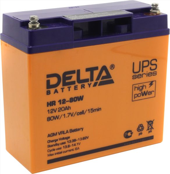 Аккумулятор для ИБП Delta Battery HR 12-80W HR12-80W 20А/ч-12V - EN6 болт обратная 181x76x166