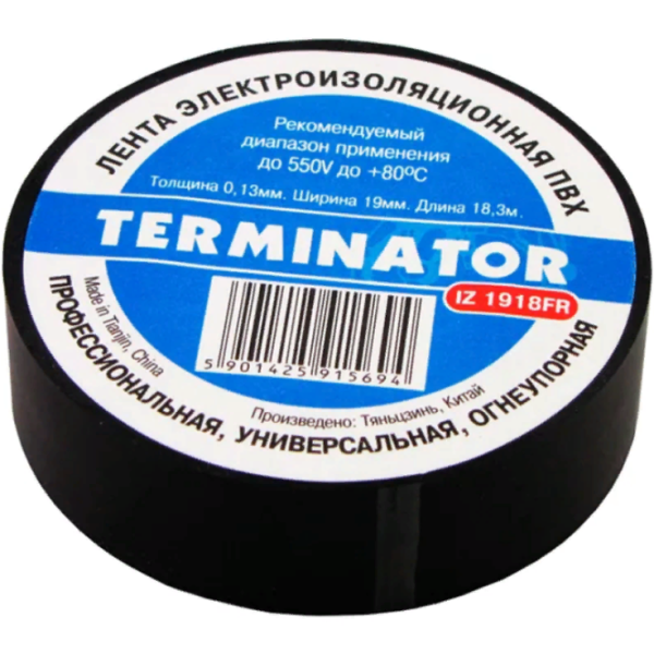 Изолента Terminator IZ 1918FR 18,3 м x 19 мм, черный глянцевый